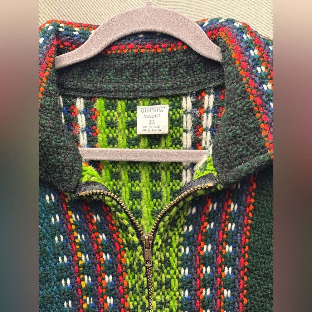 Vintage Quichua Maqui Cardigan Sweater Women XL Wool/Cotton Hand Knit Ecuador - Picture 6 of 7